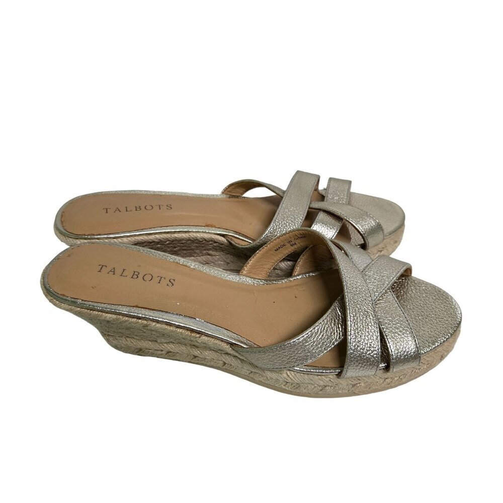Talbots Gold Espardrille Wedge Slide Sandals Size 9M